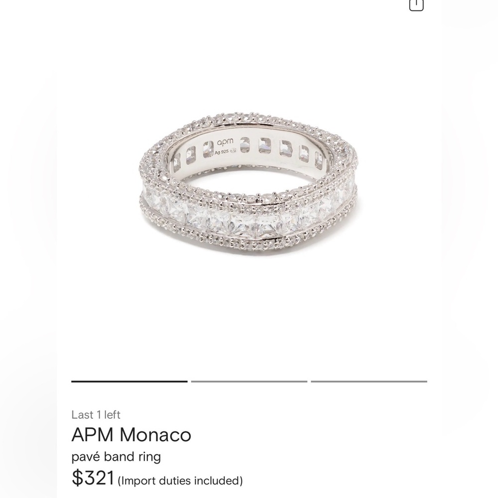 APM Monaco Dazzling Silver Ring - size 4.5 (pinky)